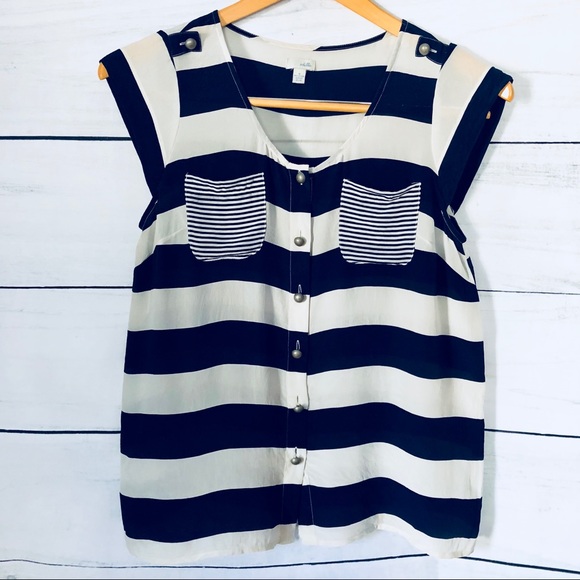 Anthropologie Tops - Anthropologie ⚓️ Nautical Stripe Button Blouse